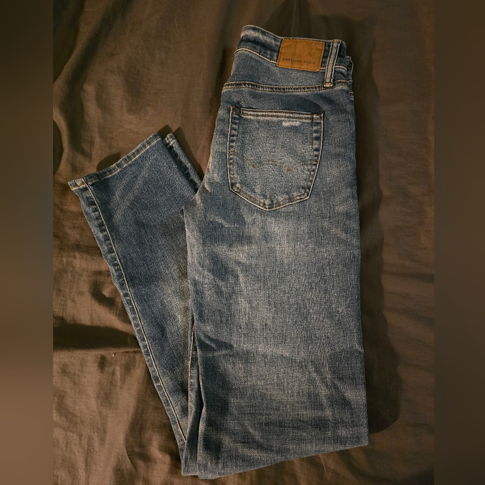 American Eagle Slim Straight Men's Blue Jeans Distressed 30x34 Powerflex+
